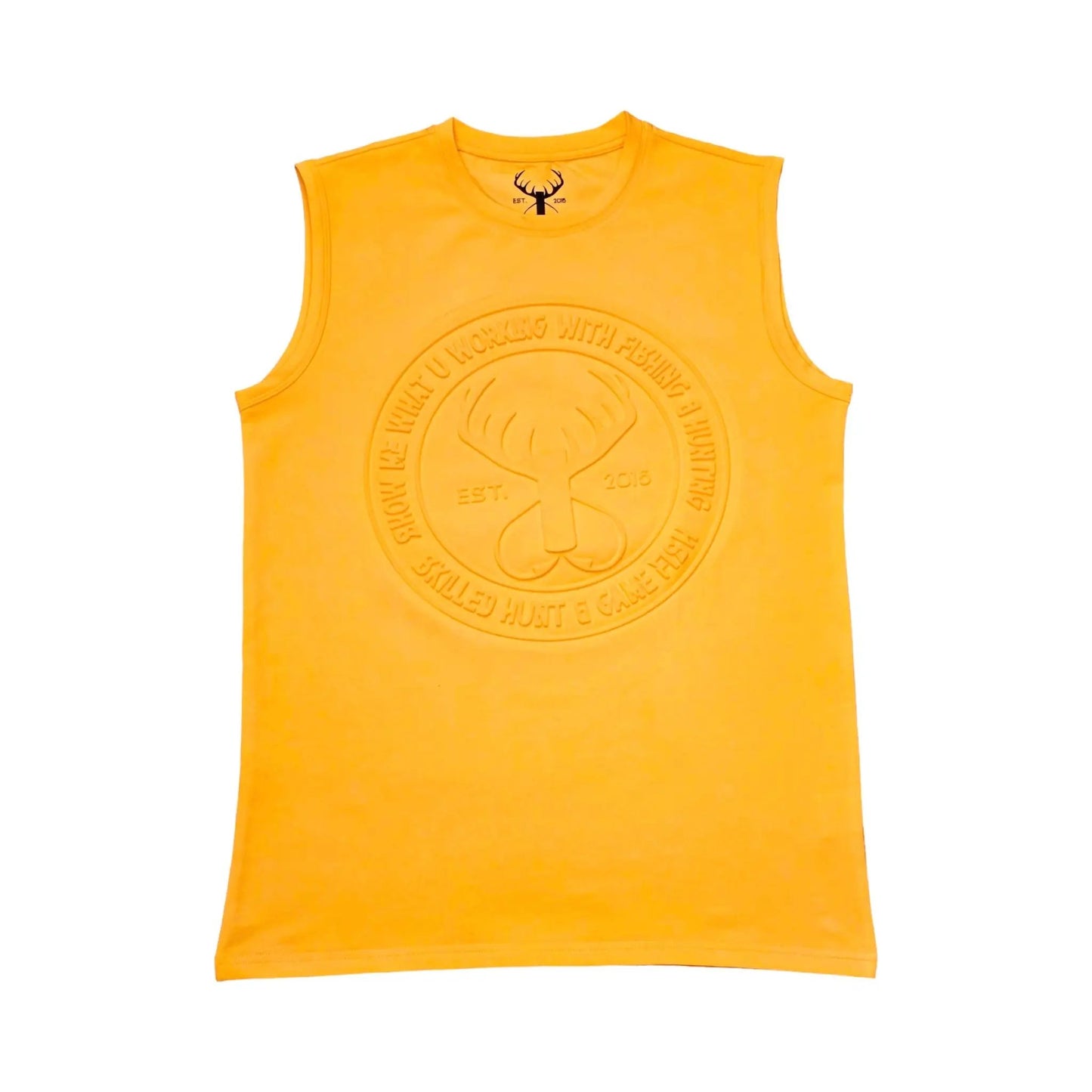 men golden yellow emboss tank top