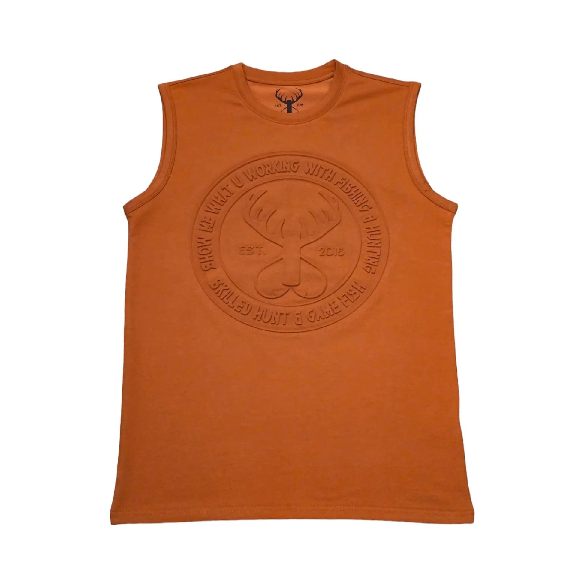 men rust brown emboss tank top