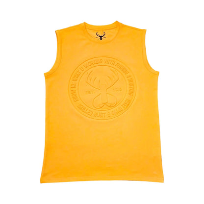 men golden yellow emboss tank top