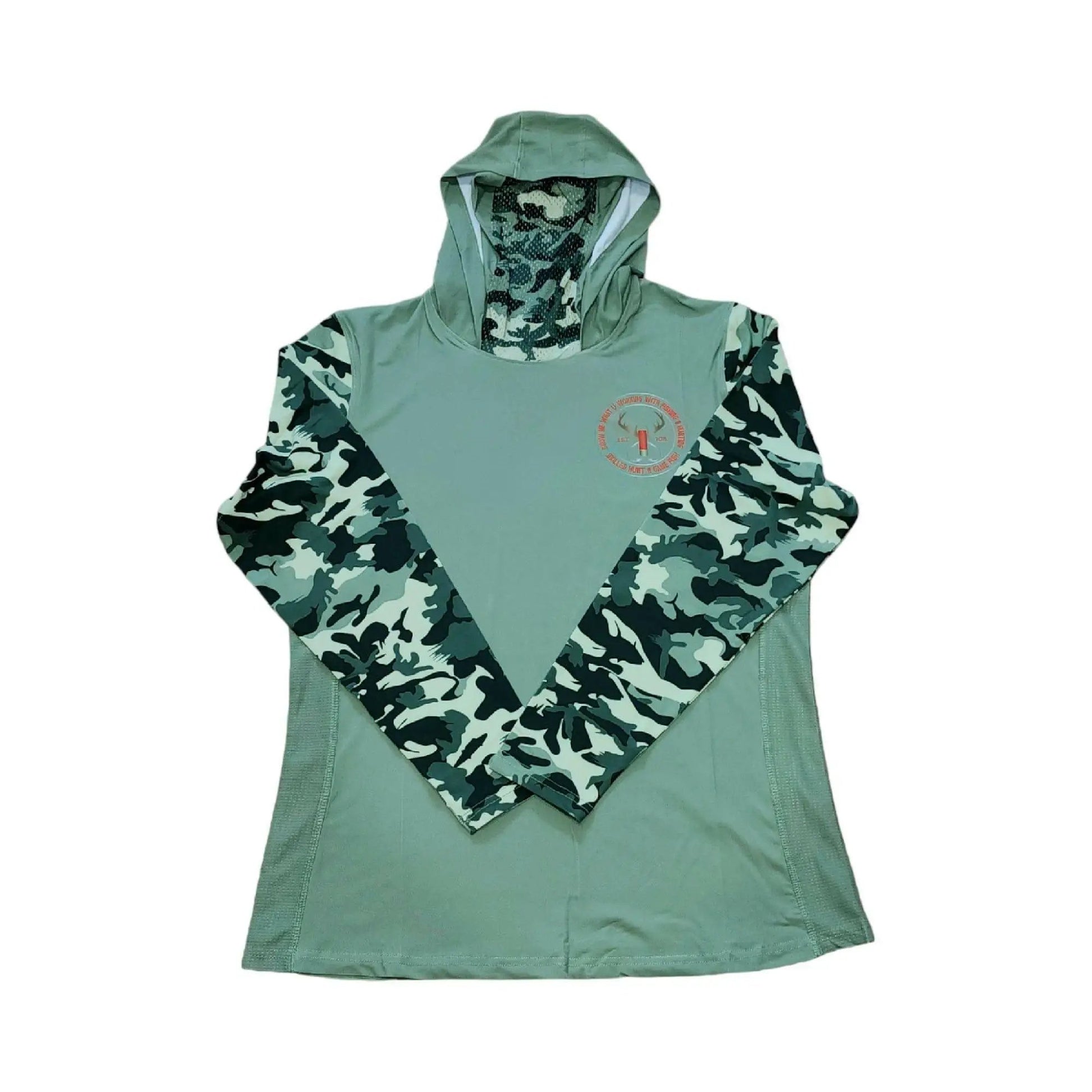 women camo mask hoodie-sage green