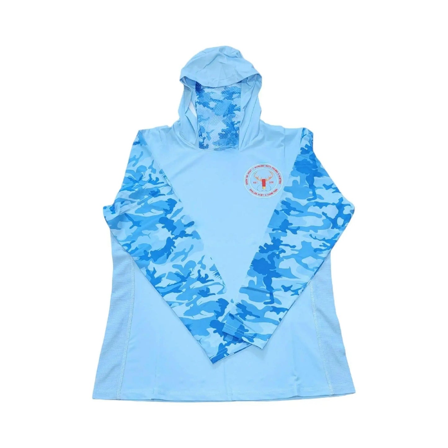 women camo mask hoodie-sky blue