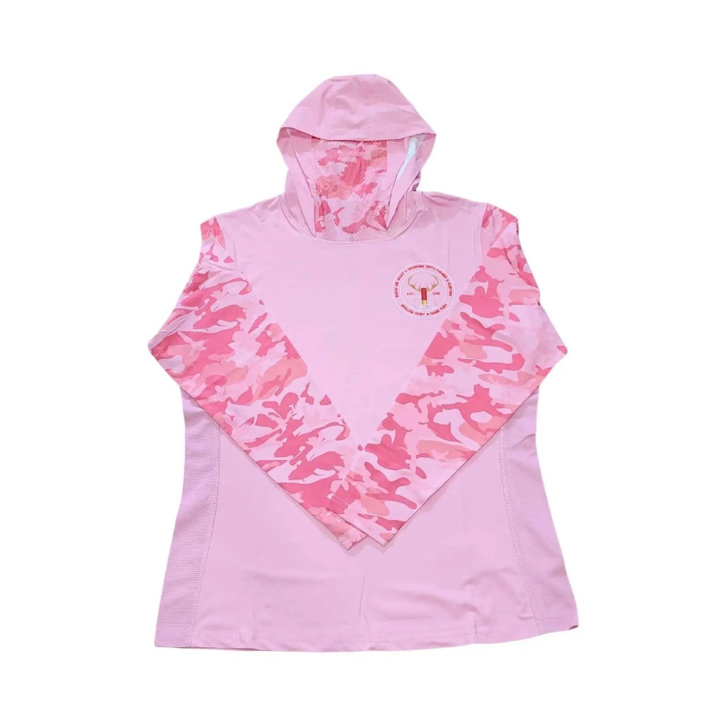 women camo mask hoodie-pink flamingo