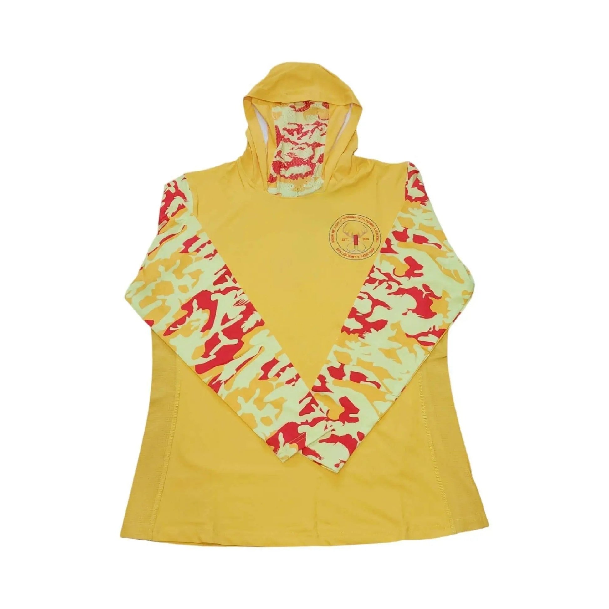 women camo mask hoodie-sunburst yellow